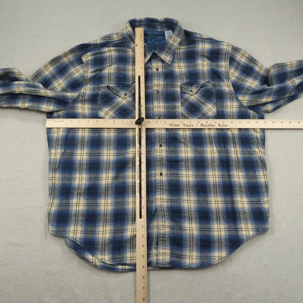 Levis Shirt Mens 2XL Blue Plaid Flannel Pearl Snap Western‎ Cowboy Rodeo